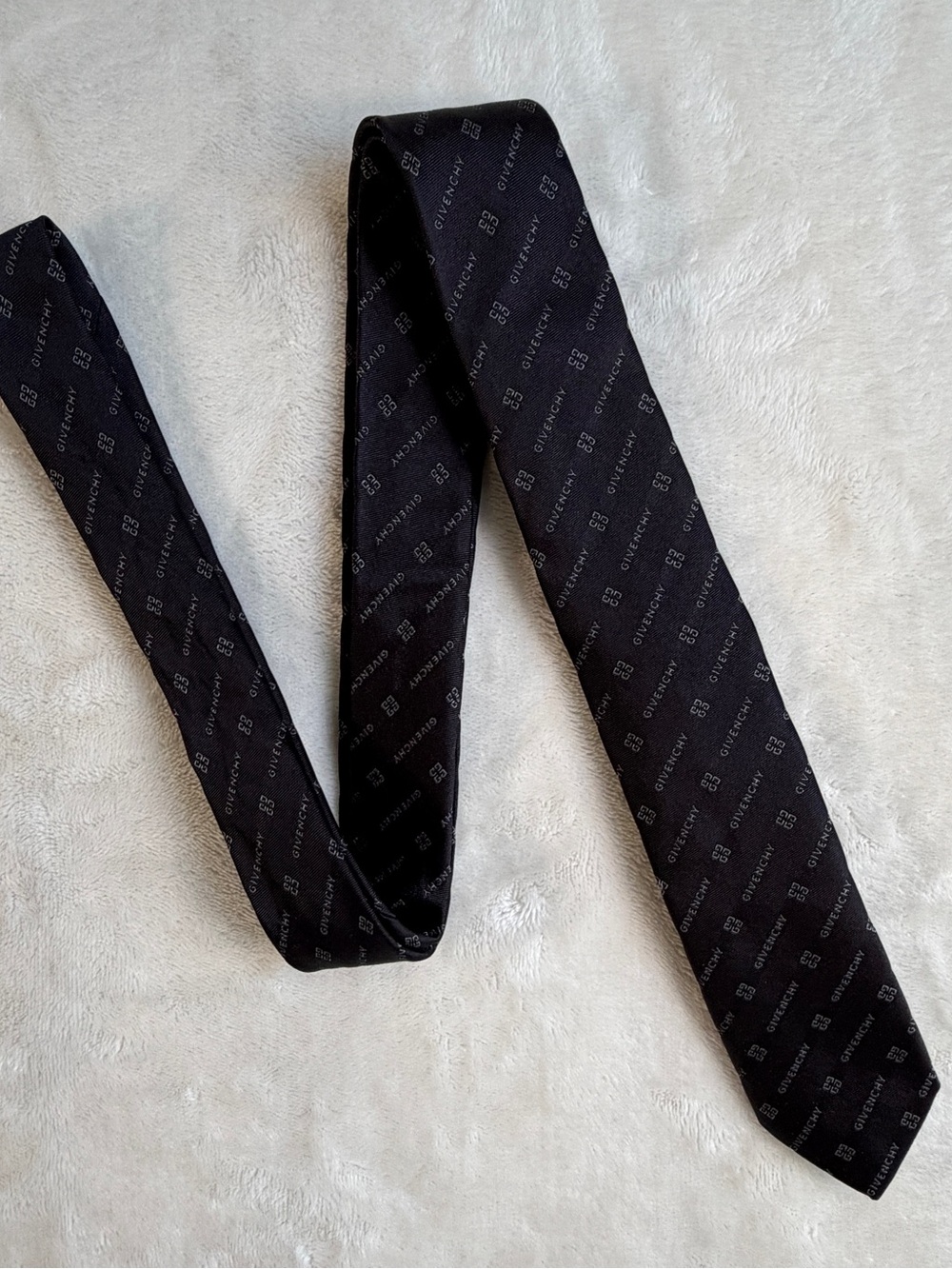 GIVENCHY Black Diagonal Logo 4G Monogram Silk Tie Jacquard Italy Authentic